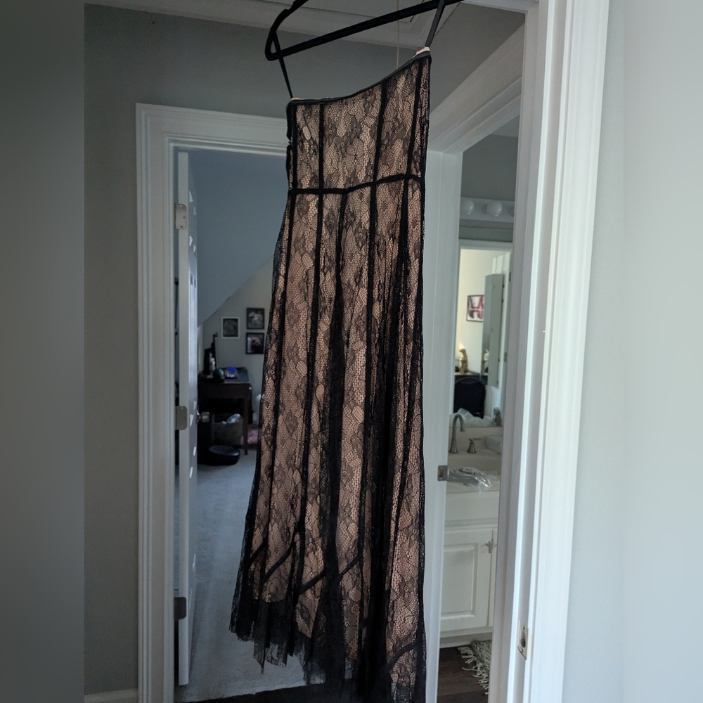 Kimchi Blue Black and Cream Strapless Lace Dress